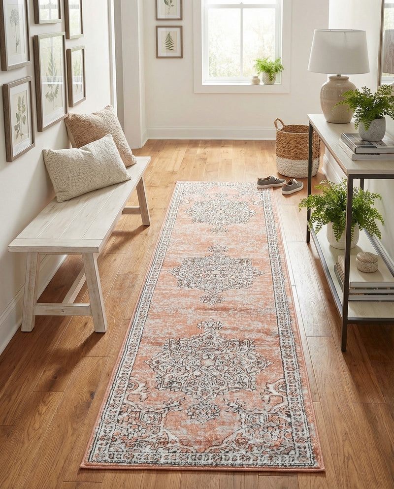 Mykonos Manor Collection Area Rug -  Tinos (Salmon Pink) Runner Salmon Pink  lifestyle 73