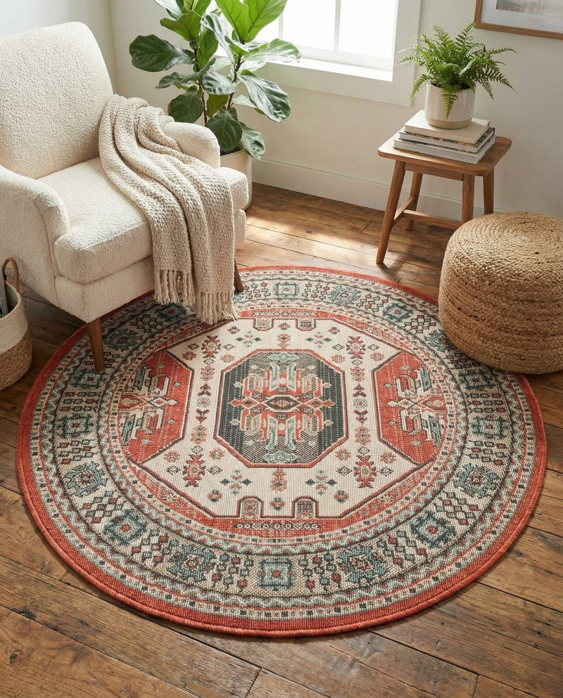 Patio Heritage Collection Area Rug - Veranda Round Multi  lifestyle 57