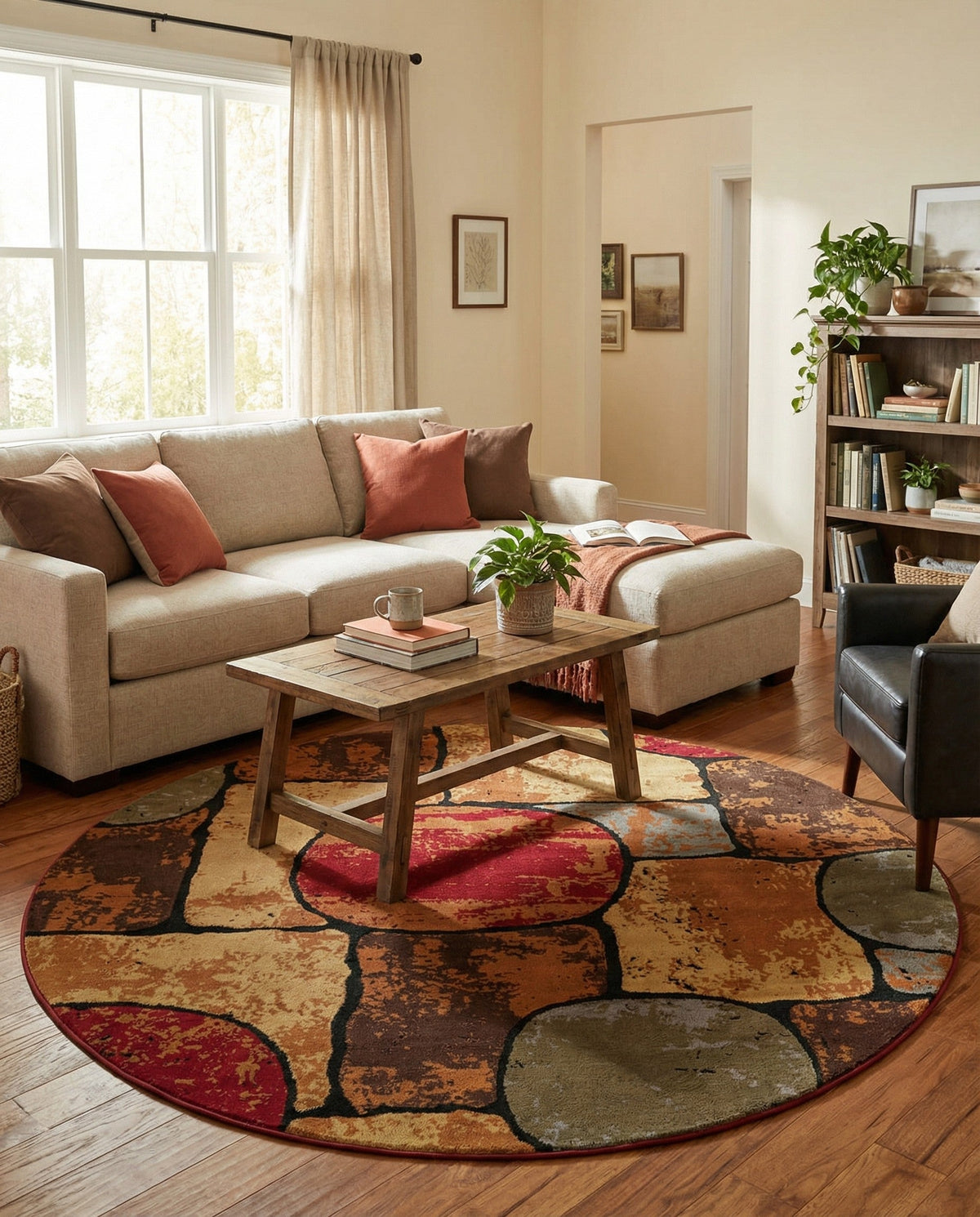 Bistro Lounge Collection Area Rug -  Cappuccino Round Multi  lifestyle 90