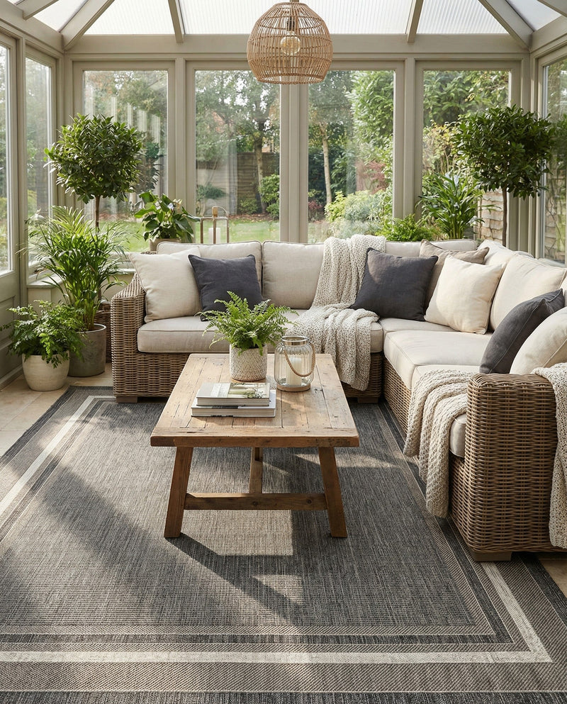 Terrace Fringe Collection Area Rug - Veranda (Black) Rectangle Black  lifestyle 11