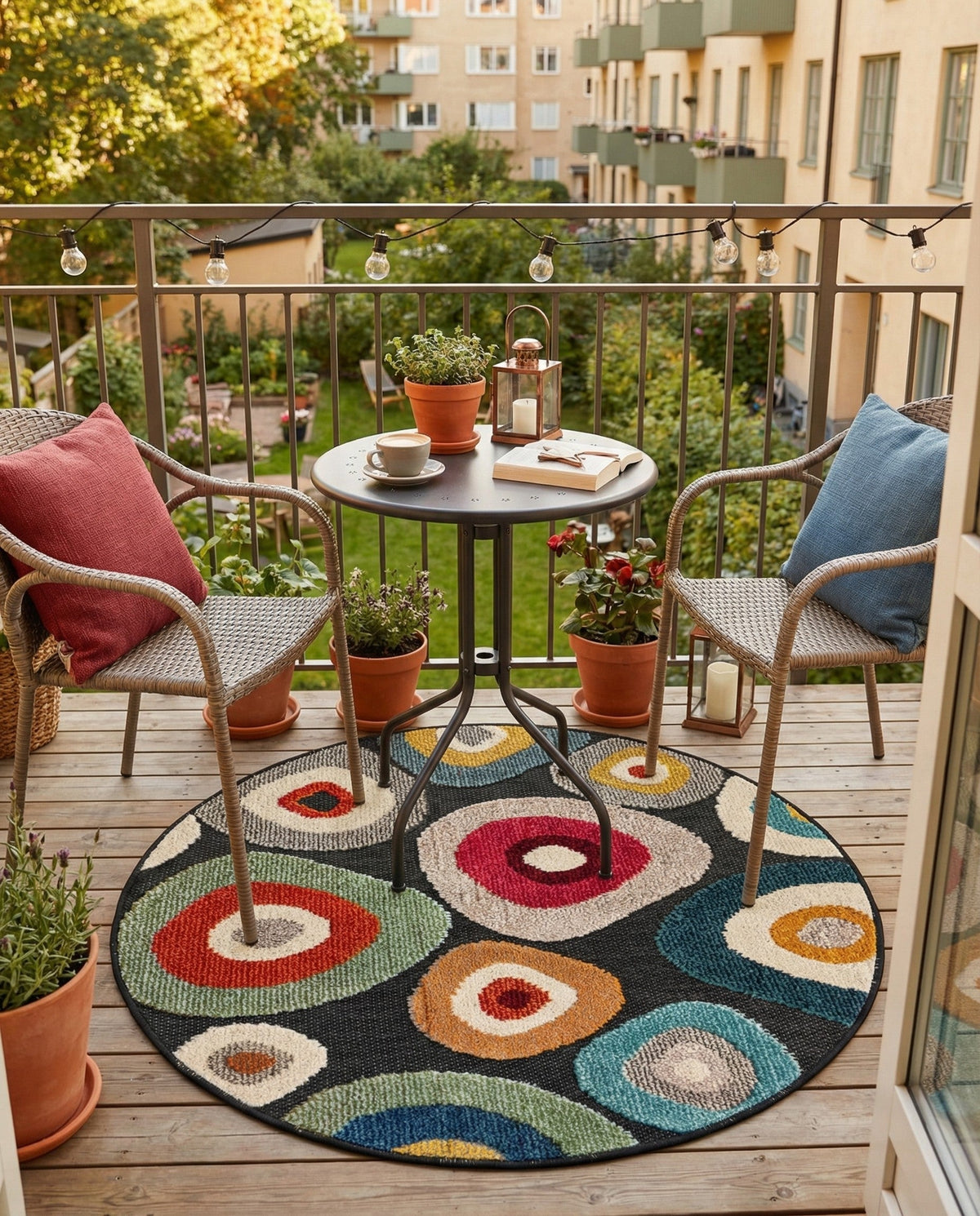 Outdoor Marrakesh Collection Area Rug -  Chefchaouen Round Multi Black  lifestyle 142