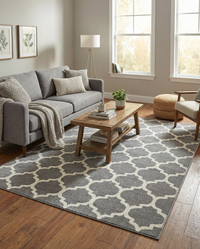 Lattice Gardens Collection Area Rug -  Bloomfield (Dark Gray) Rectangle Dark Gray  lifestyle 12
