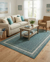 Terrace Fringe Collection Area Rug - Veranda (Teal) Rectangle Teal  lifestyle 9