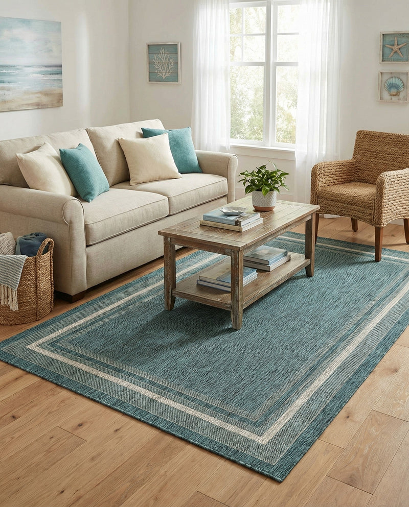 Terrace Fringe Collection Area Rug - Veranda (Teal) Rectangle Teal  lifestyle 9