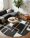Urban Terrace Collection Area Rug -  Parkside Round Black and White  lifestyle 45