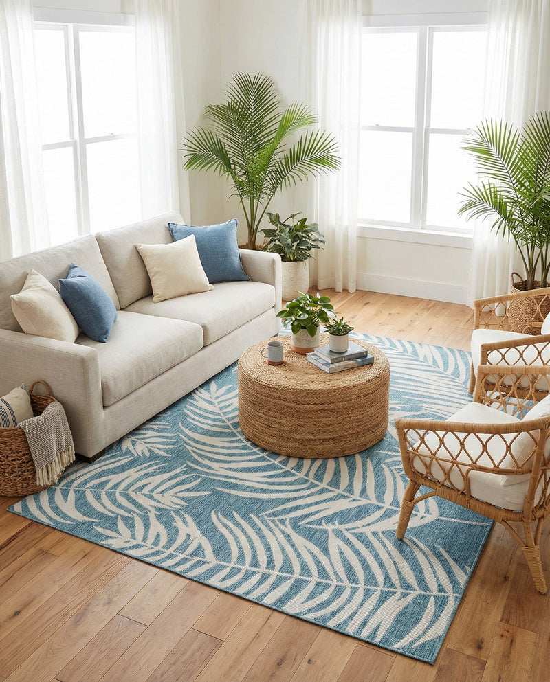 Seaside Blooms Collection Area Rug - Verdure (Light Aqua) Rectangle Light Aqua  lifestyle 5