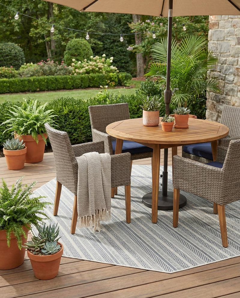 Seaside Stripes Collection Area Rug -  Boardwalk (Light Blue) Octagon Light Blue  lifestyle 37