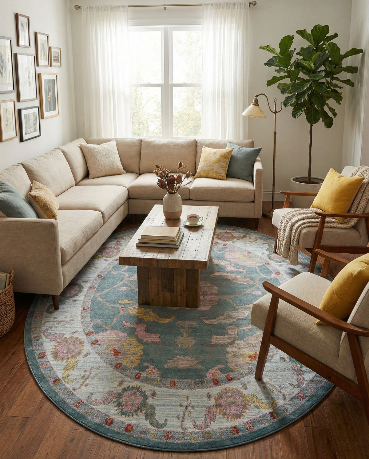 Arcadia Rugs Collection Area Rug - Eden (Gray and Blue) Oval Gray and Blue  lifestyle 87