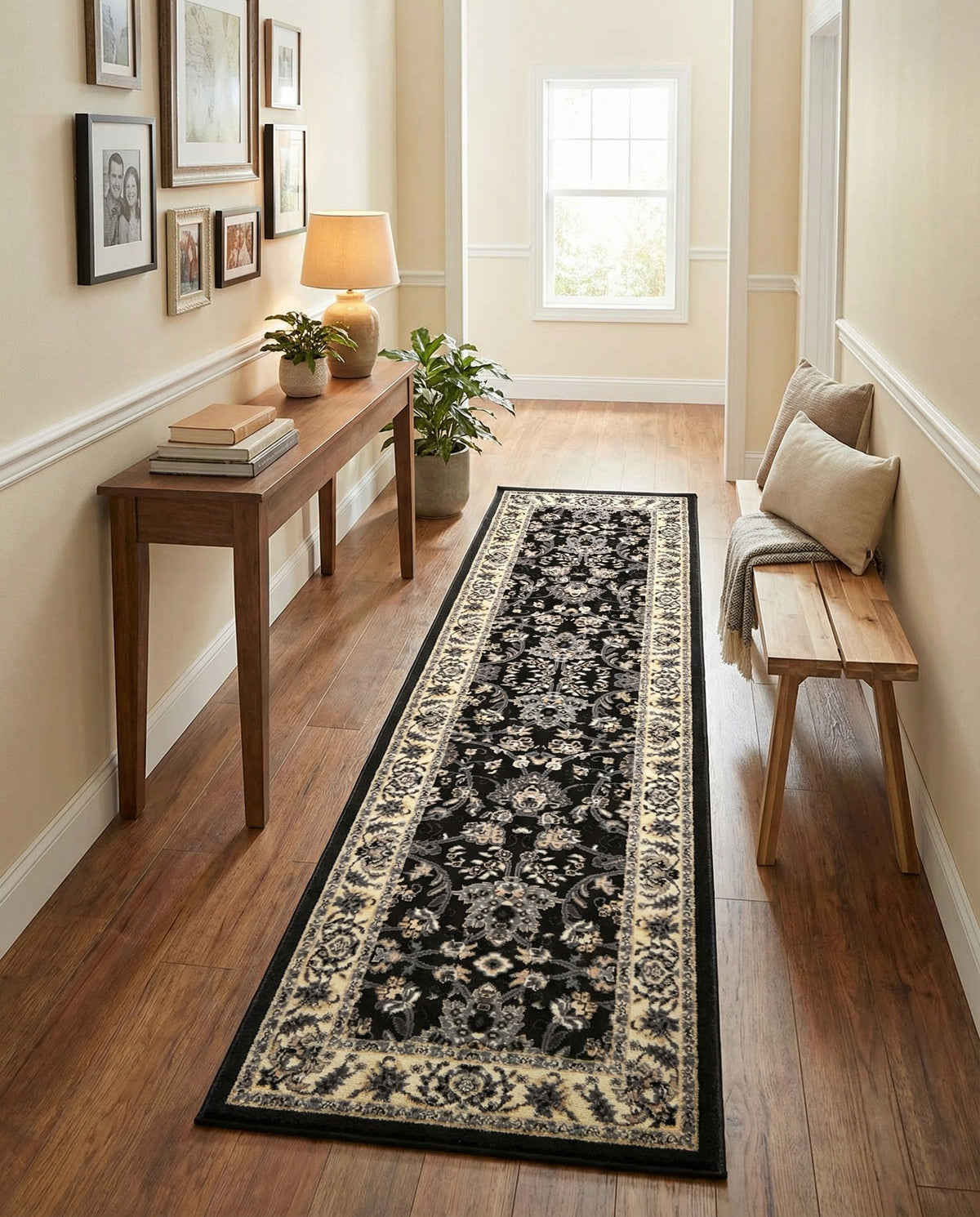 Isfahan Elegance Collection Area Rug - Naghsh-e Jahan (Black) Runner Black  lifestyle 122
