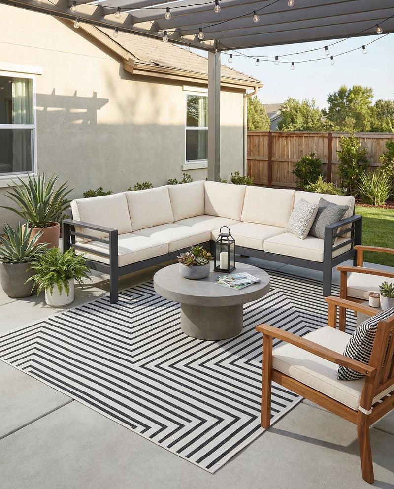 Urban Terrace Collection Area Rug -  Astoria (White and Black) Rectangle White and Black  lifestyle 12