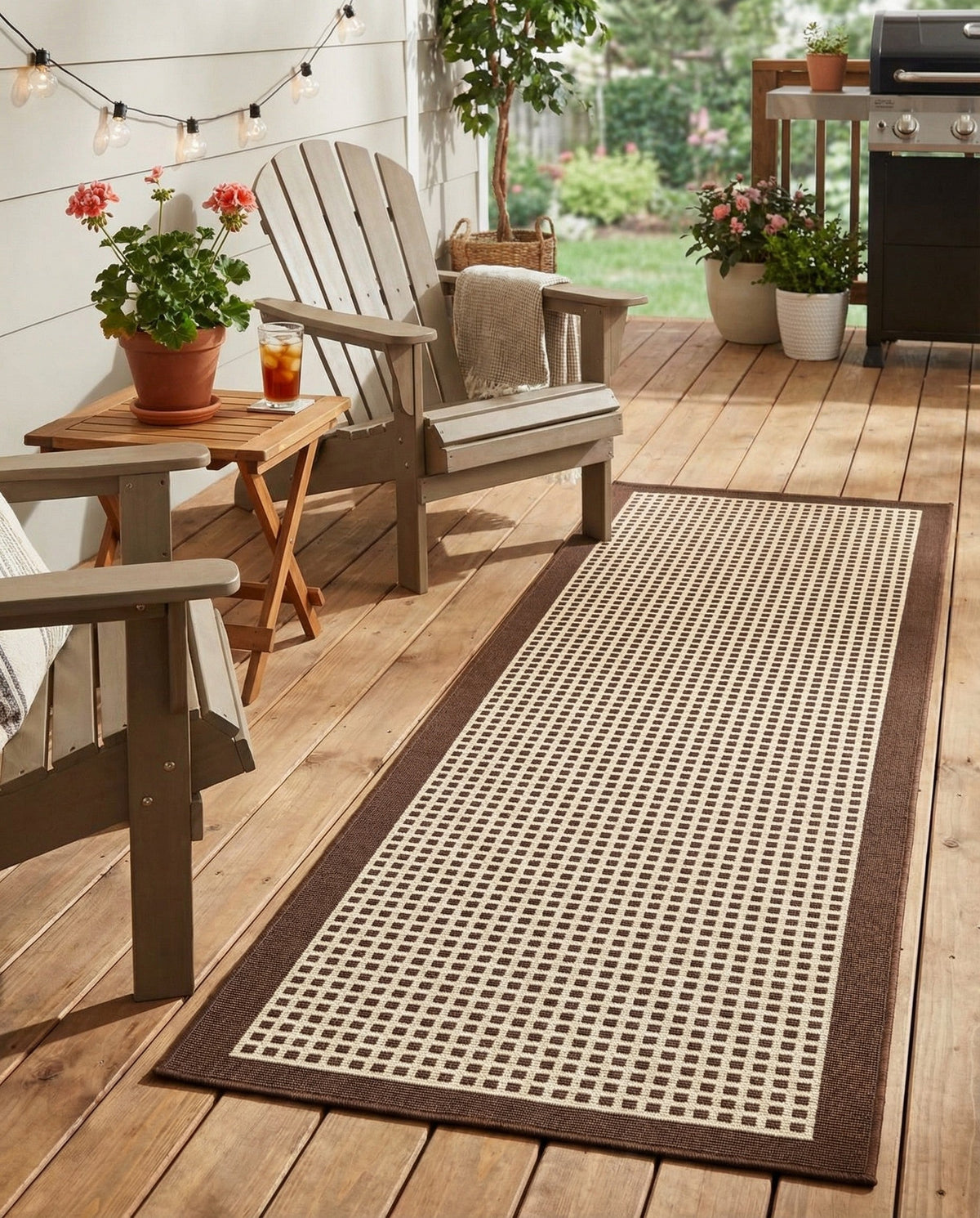 Terrace Fringe Collection Area Rug - Oceanside Runner Brown  lifestyle 213
