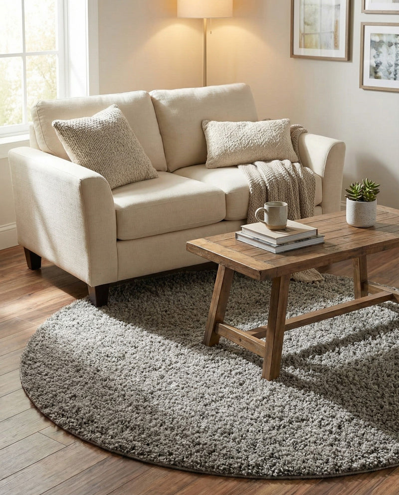 Plush Oasis Collection Area Rug - Serenity (Cloud Gray) Round Cloud Gray  lifestyle 60
