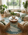 Seaside Blooms Collection Area Rug - Verdure (Teal) Round Teal  lifestyle 76