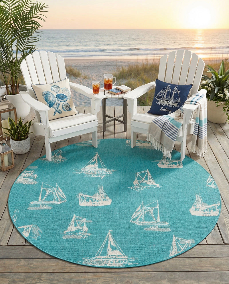Seaside Haven Rugs Collection Area Rug -  Beachcomber Round Teal  lifestyle 71