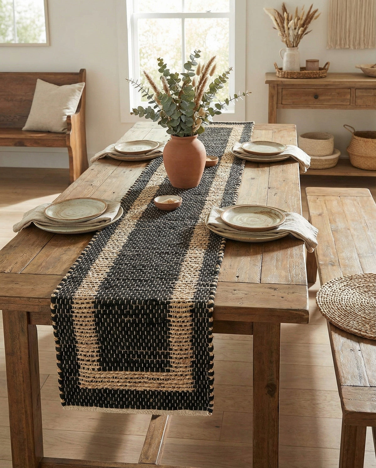 Osian Looms Collection Area Rug - Durham Table Runner Black  lifestyle 199