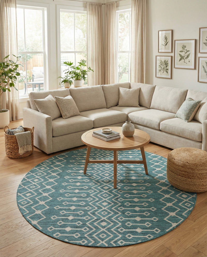 Savannah Pergola Collection Area Rug -  Pergola (Teal) Round Teal  lifestyle 96