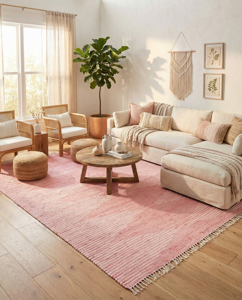 Thar Cotton Collection Area Rug - Jaisalmer (Rose) Rectangle Rose  lifestyle 9