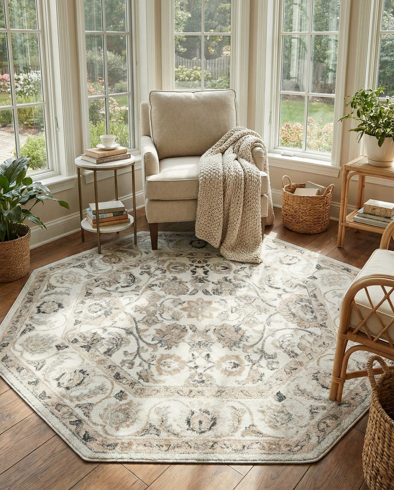 Adriana Terrace Collection Area Rug -  Positano (Ivory) Octagon Ivory  lifestyle 51