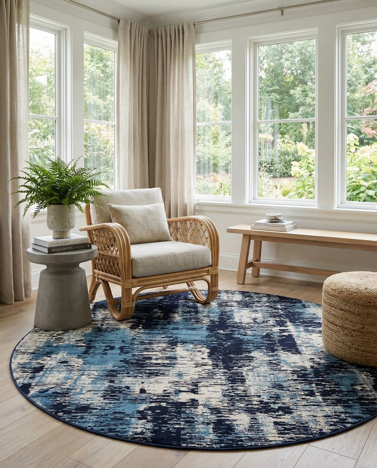 Coastal Haven Collection Area Rug -  Pelican Round Navy Blue  lifestyle 112