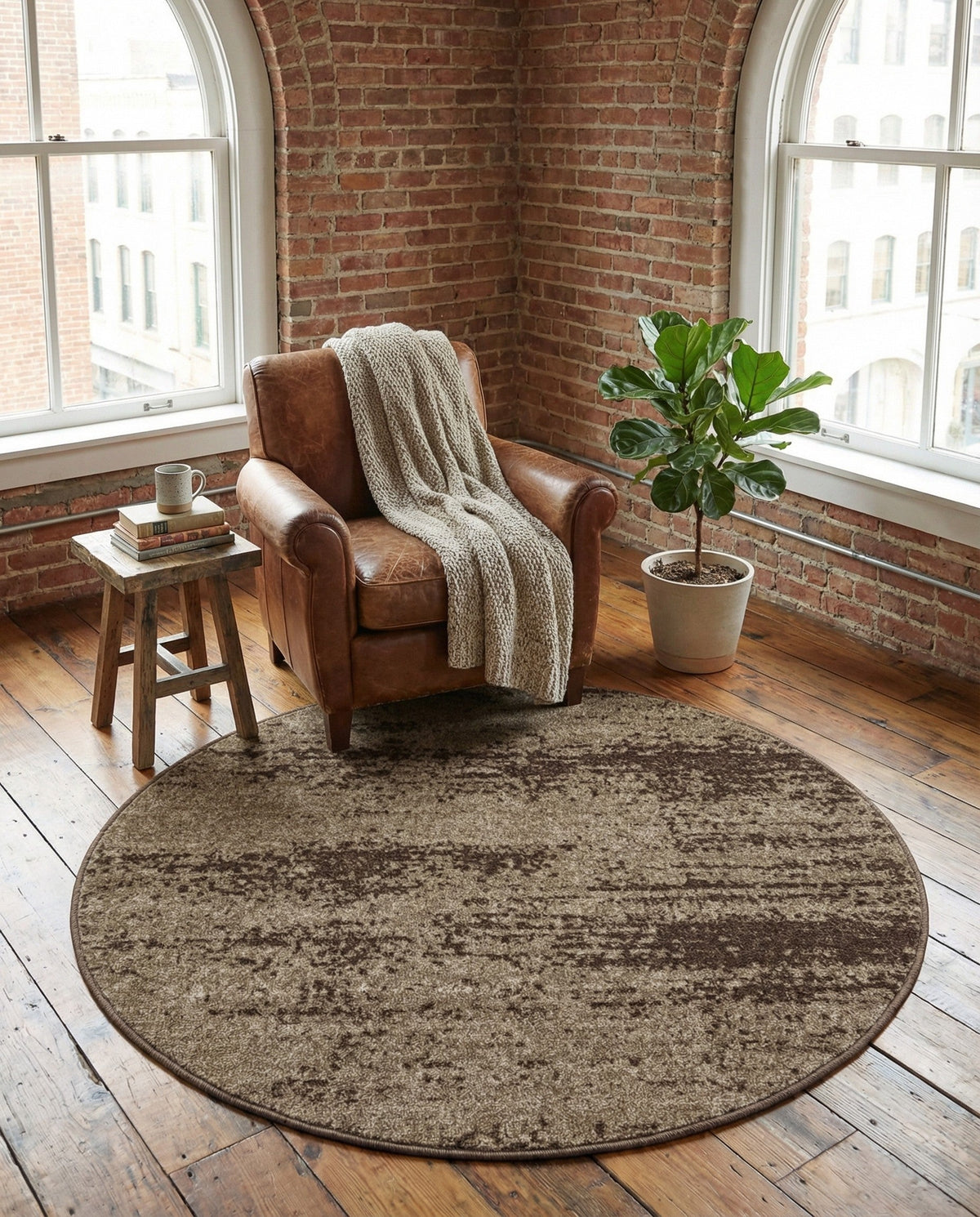 Studio Haven Collection Area Rug -  Gallery (Brown) Round Brown  lifestyle 102