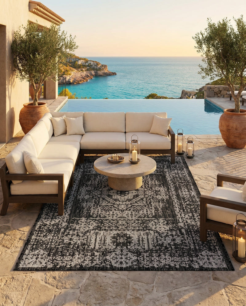 Patio Heritage Collection Area Rug - Savannah (Charcoal Gray) Rectangle Charcoal Gray  lifestyle 14