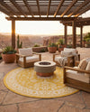 Tribal Terrace Treasures Collection Area Rug -  Incan Isle (Yellow) Round Yellow  lifestyle 77