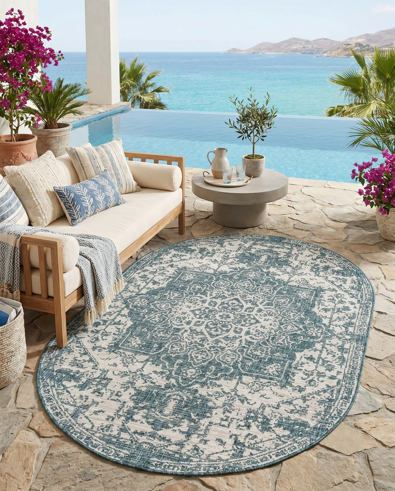 Urban Oasis Rugs Collection Area Rug -  Penthouse (Teal) Oval Teal  lifestyle 31