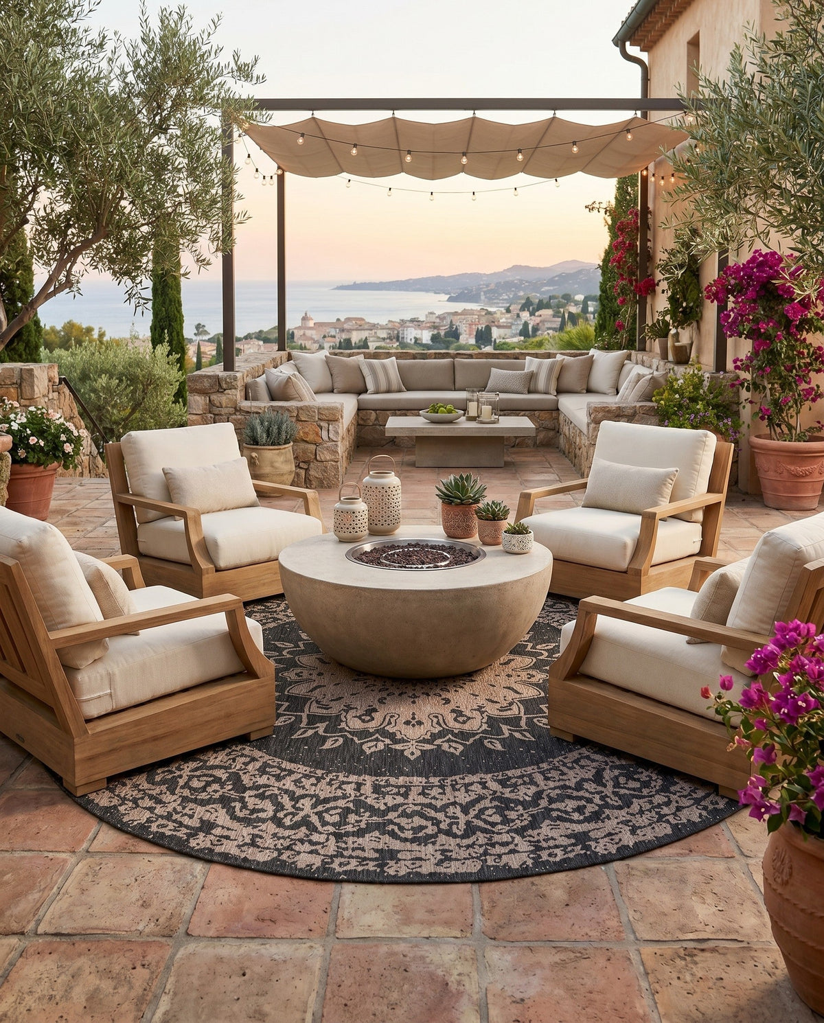 Patio Heritage Collection Area Rug -  Lafayette (Black) Round Black  lifestyle 60