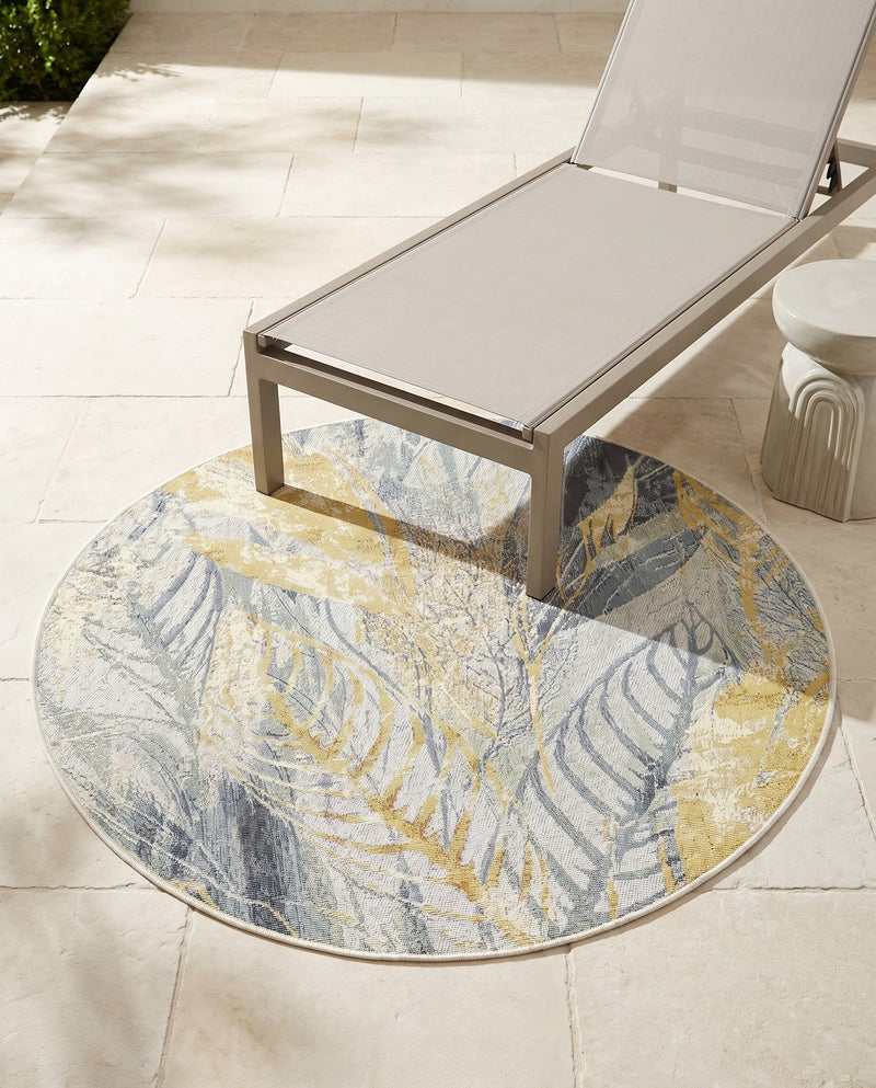 Seaside Blooms Collection Area Rug -  Blossom Round Gray Ivory Yellow  lifestyle 78