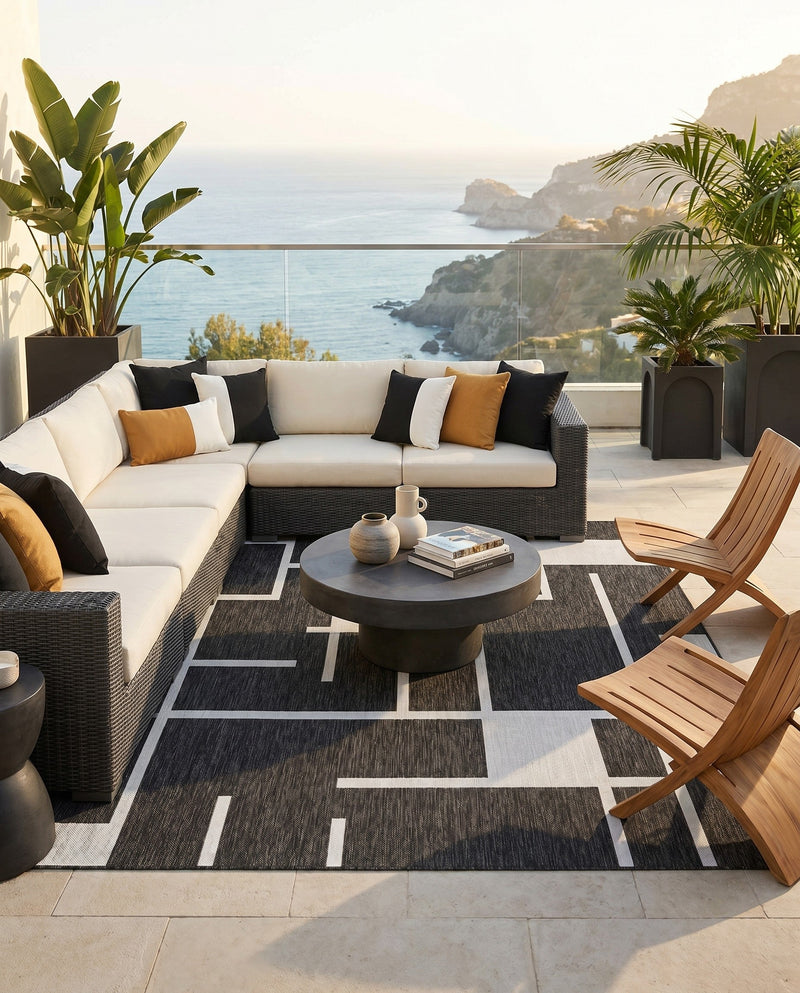 Urban Terrace Collection Area Rug -  Parkside Square Black and White  lifestyle 62