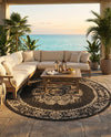 Patio Heritage Collection Area Rug - Savannah (Charcoal Gray) Round Charcoal Gray  lifestyle 62