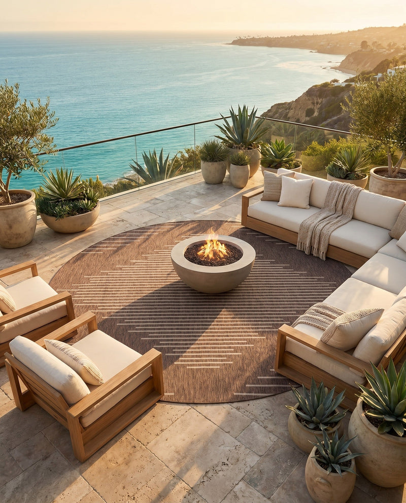 Urban Terrace Collection Area Rug -  Chelsea (Brown) Round Brown  lifestyle 69