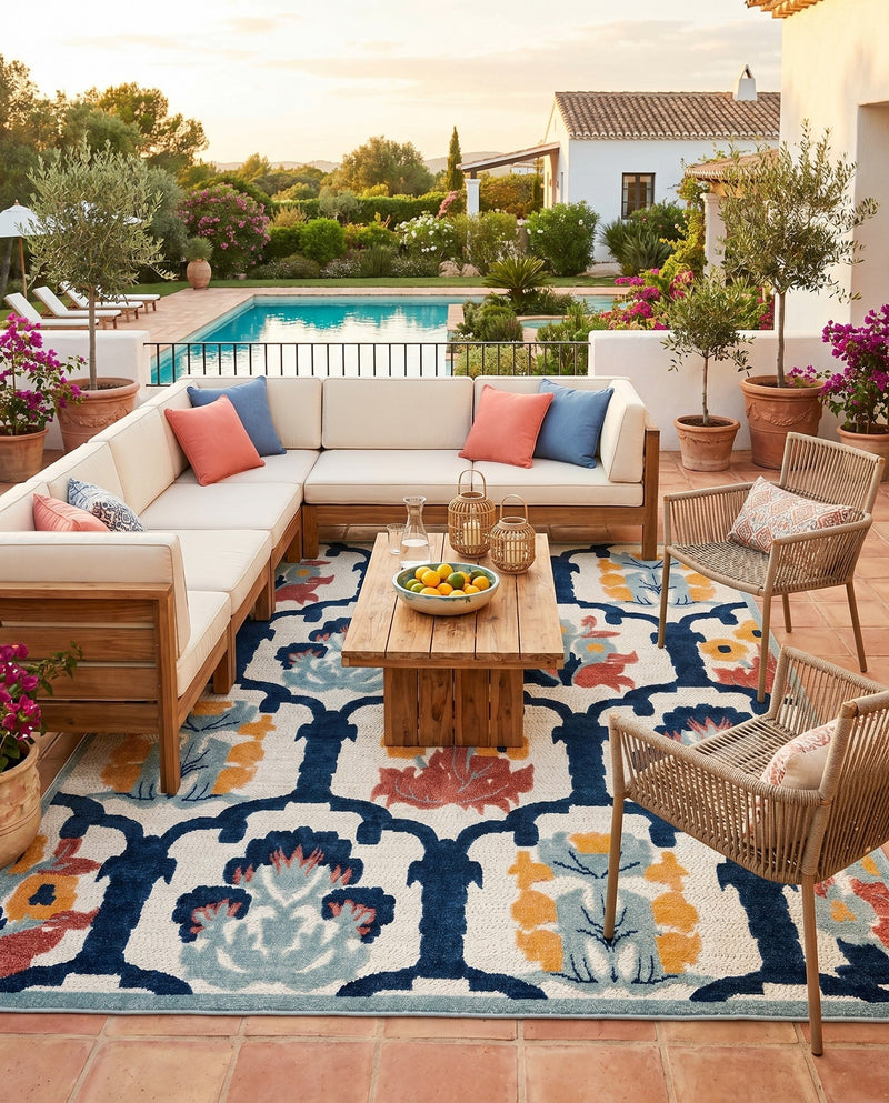 Caribbean Terrace Collection Area Rug -  Dominica Rectangle Ivory  lifestyle 7