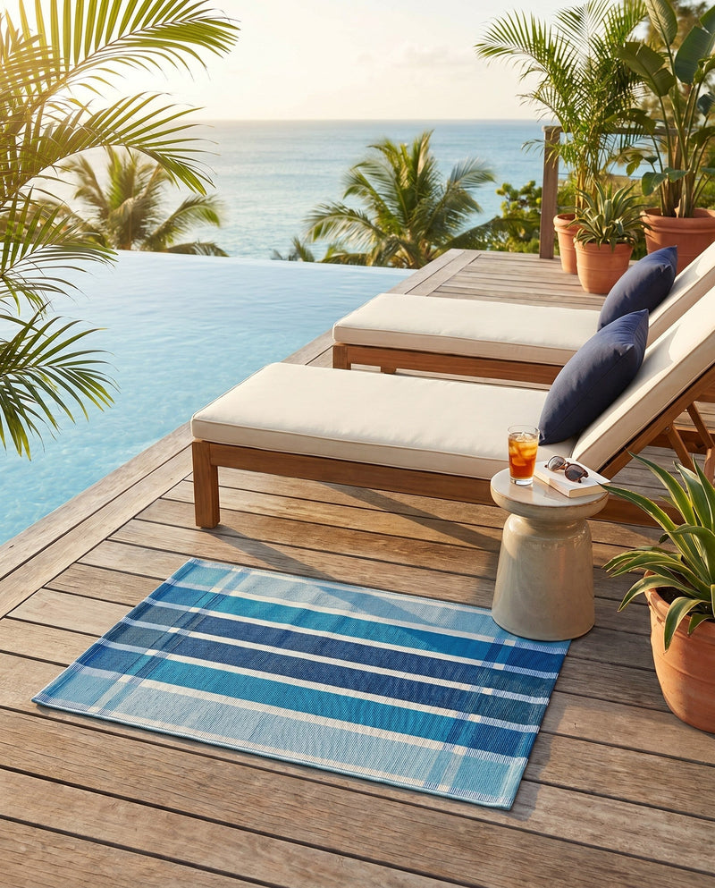 Seaside Stripes Collection Area Rug -  Coral Rectangle Blue  lifestyle 9