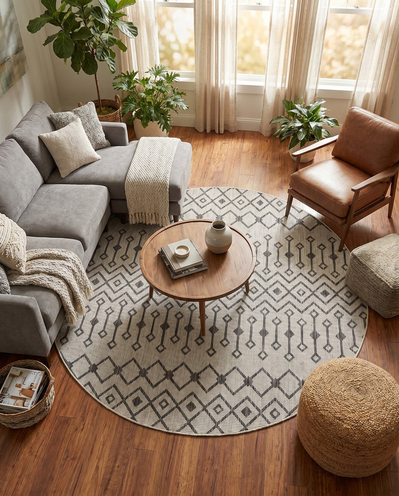 Savannah Pergola Collection Area Rug -  Pergola (Gray) Round Gray  lifestyle 55