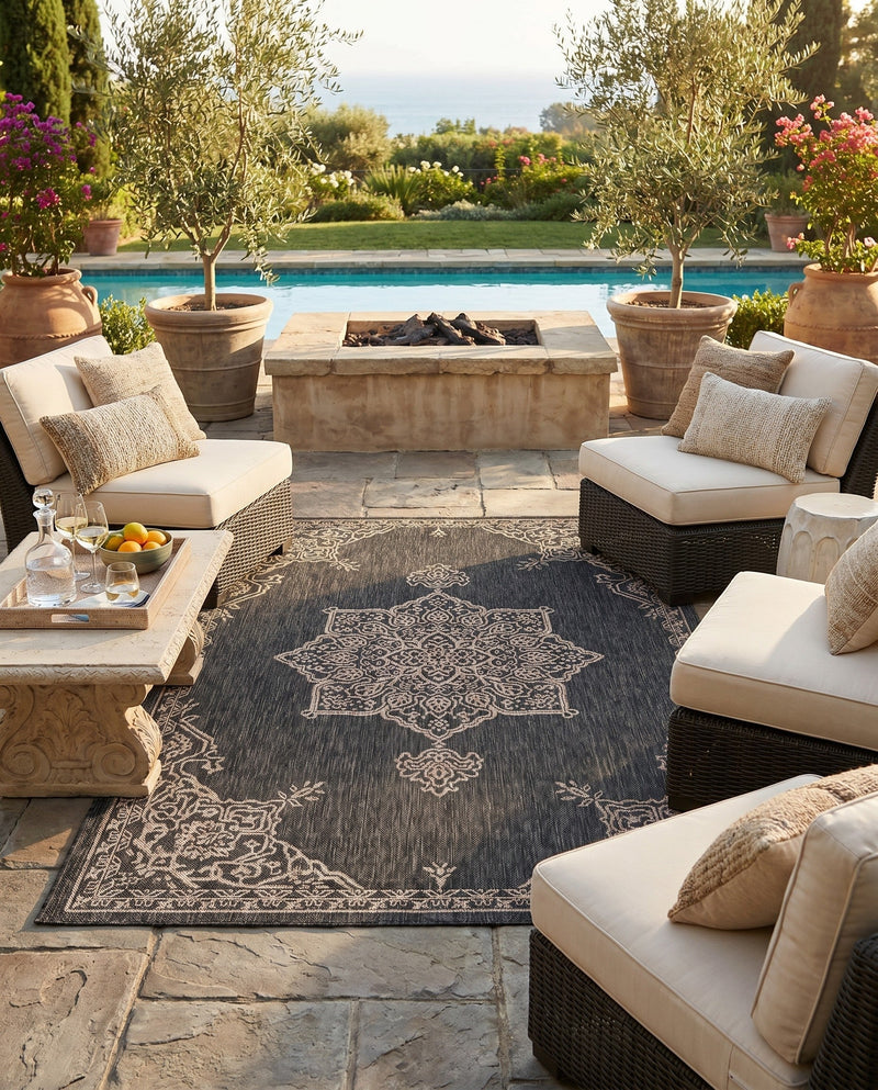 Patio Heritage Collection Area Rug -  Charleston (Charcoal Gray) Rectangle Charcoal Gray  lifestyle 14