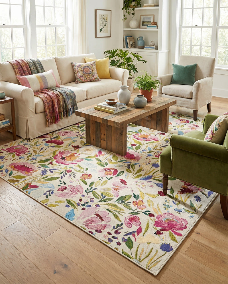Seaside Blooms Collection Area Rug -  Meadow Rectangle Multi  lifestyle 29