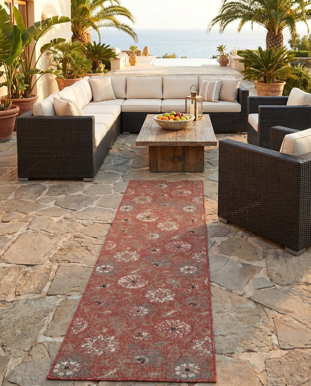 Seaside Blooms Collection Area Rug - Seychelles Runner Terracotta  lifestyle 112