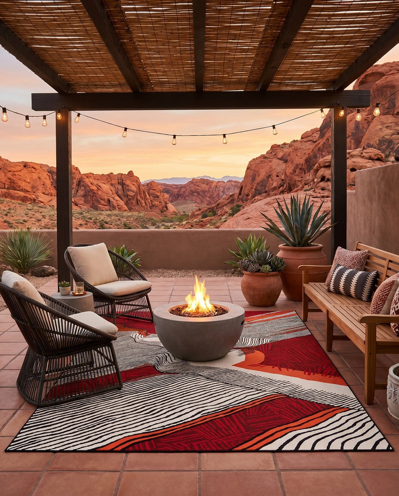 Urban Terrace Collection Area Rug -  Porch Rectangle Red and Black  lifestyle 10