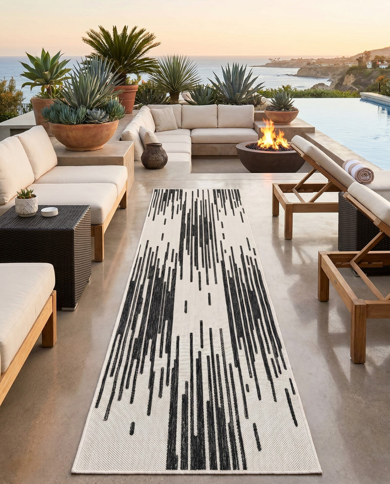 Urban Terrace Collection Area Rug -  Riverside Runner Black and White  lifestyle 76