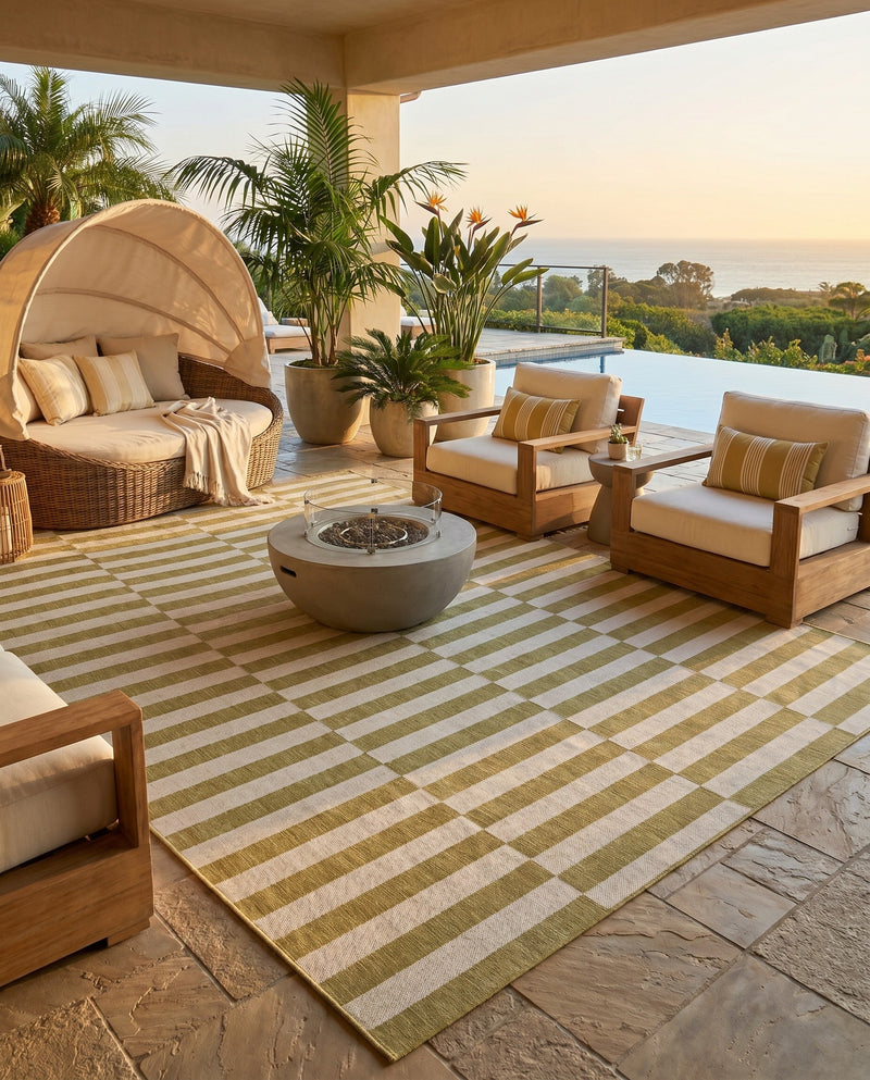 Seaside Stripes Collection Area Rug - Cabana (Green) Rectangle Green  lifestyle 16