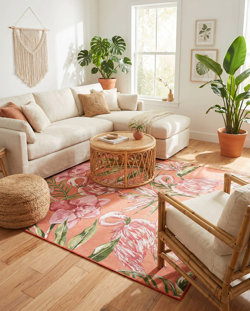 Seaside Blooms Collection Area Rug -  Kyoto Rectangle Coral  lifestyle 10