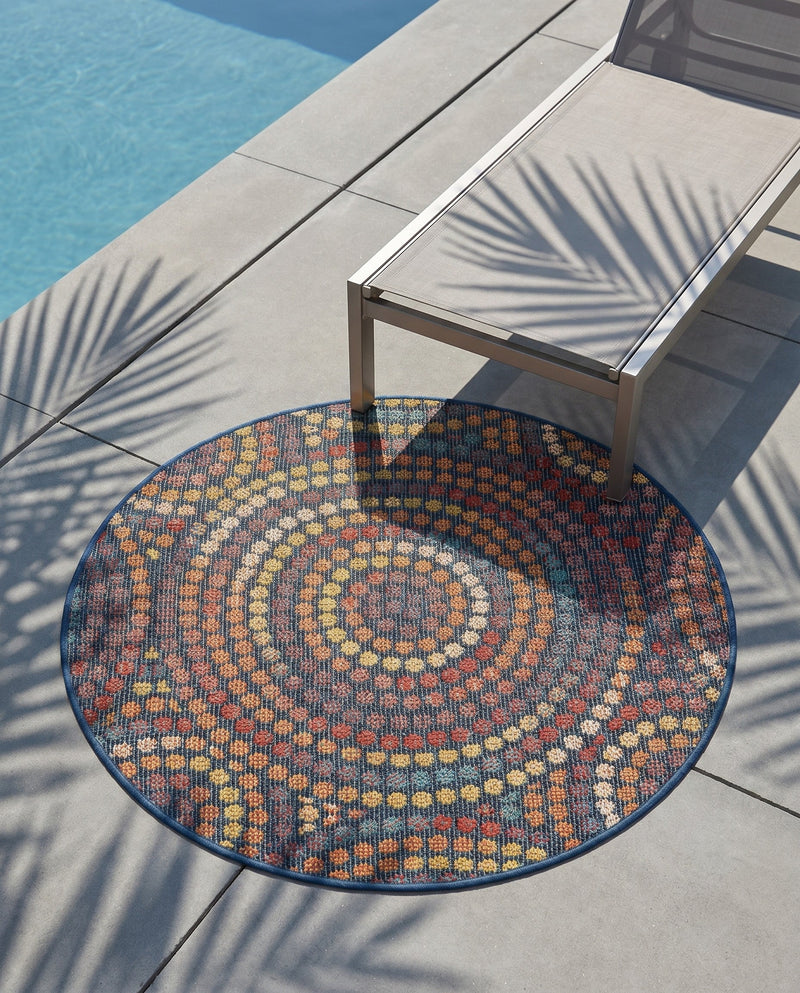 Coastal Terrace Collection Area Rug -  Lagoon Round Multi  lifestyle 60