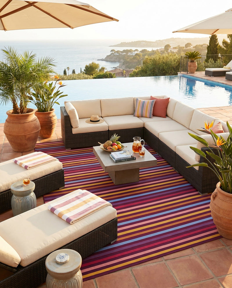 Seaside Stripes Collection Area Rug - Azul Rectangle Multi  lifestyle 40