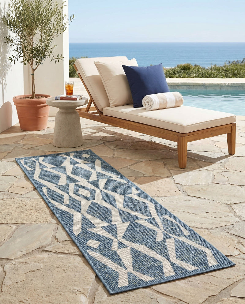 Coastal Terrace Collection Area Rug -  Tidepool Runner Blue  lifestyle 60