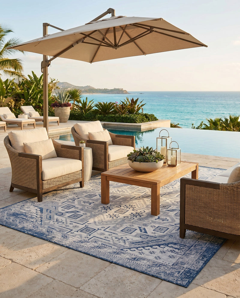 Tribal Terrace Treasures Collection Area Rug - Mayan Marina (Blue) Rectangle Blue  lifestyle 14