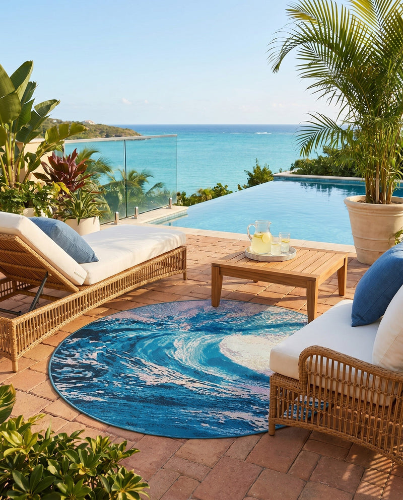 Urban Terrace Collection Area Rug - Veranda Round Blue  lifestyle 43