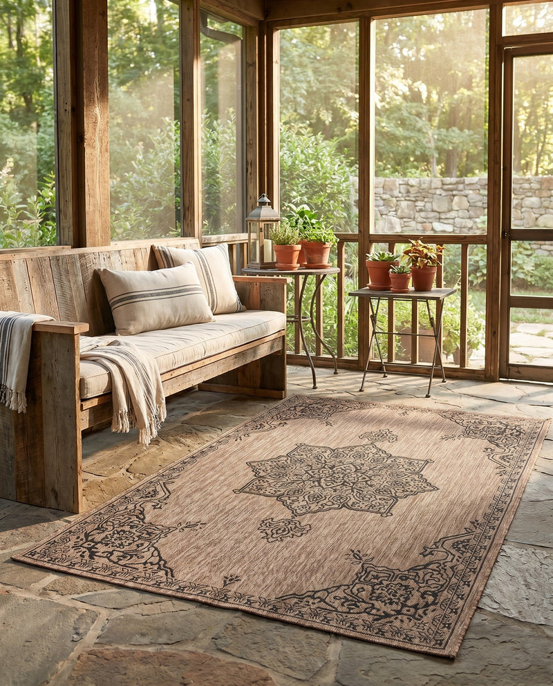 Patio Heritage Collection Area Rug -  Charleston (Beige) Rectangle Beige  lifestyle 14