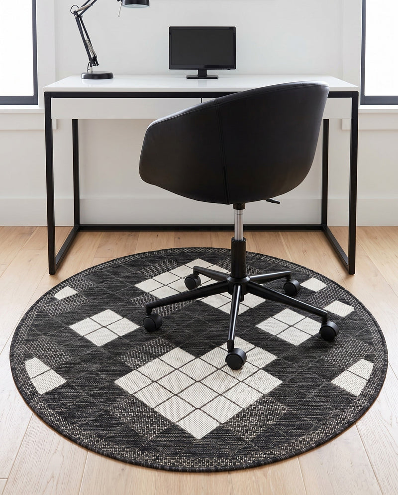 Urban Terrace Collection Area Rug -  Williamsburg Round Black and White  lifestyle 31