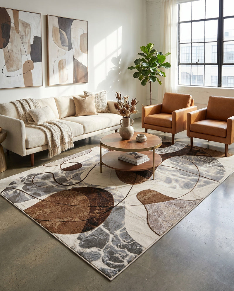 Urban Terrace Collection Area Rug -  Garden Rectangle Brown and White  lifestyle 18